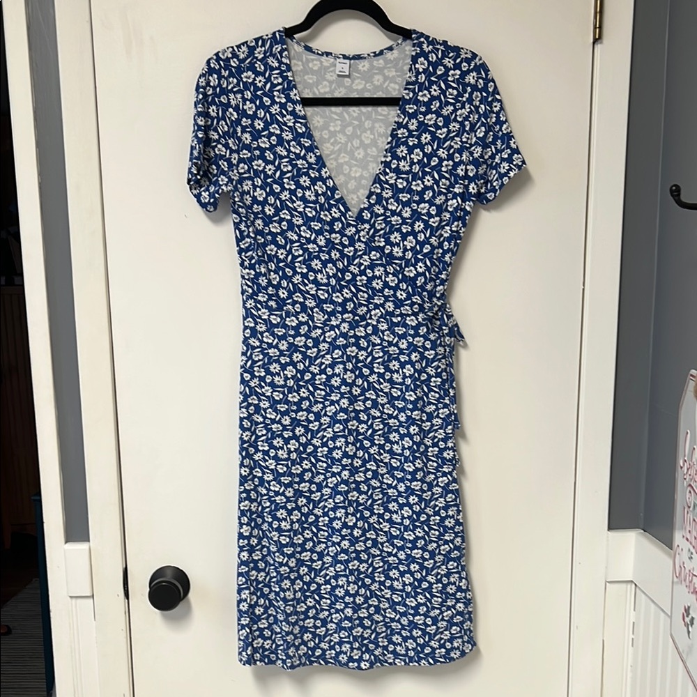 Blue Floral Wrap Dress